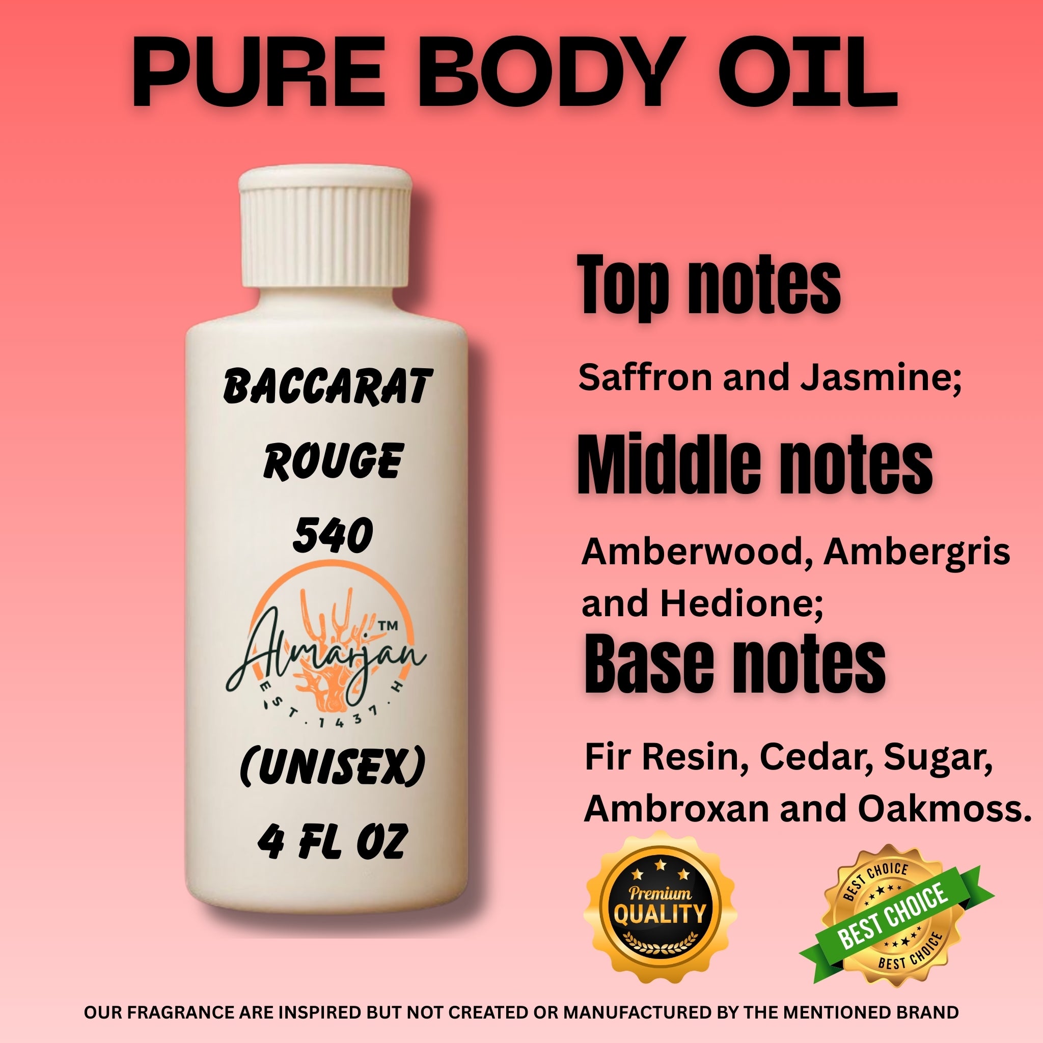 Baccarat Rouge 540 type Body Oil