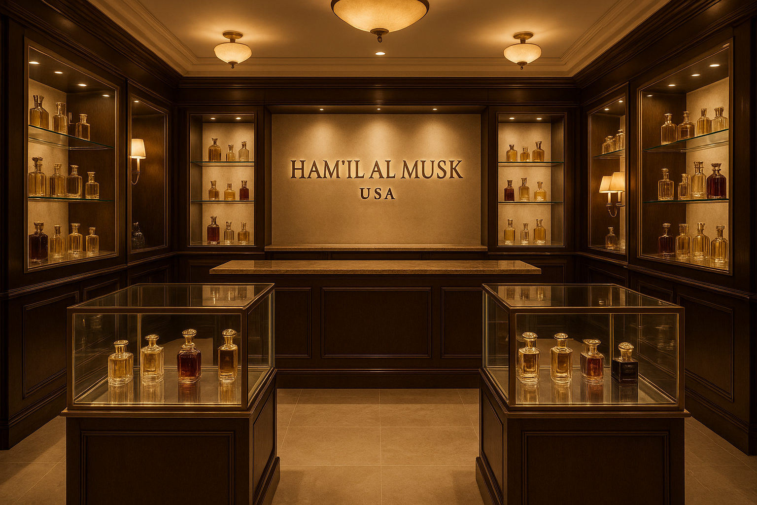 PERFUME STORE WITH LOGO HAMIL AL MUSK USA ON THE WALL